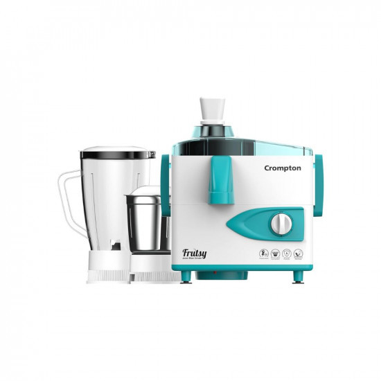 Crompton Frutsy 450-Watt Juicer Mixer Grinder with Multi-Functional Blade System 1 Stainless Steel Jar and 1 Juicer Jar White  Turquoise FRUTSY4502J