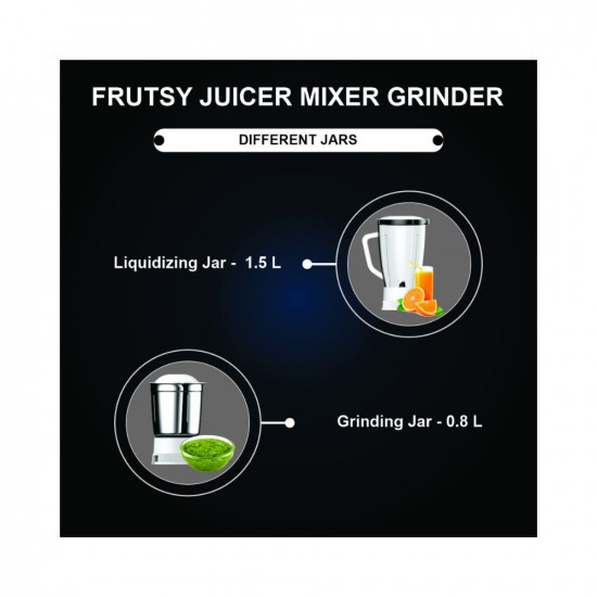 Crompton Frutsy 450-Watt Juicer Mixer Grinder with Multi-Functional Blade System 1 Stainless Steel Jar and 1 Juicer Jar White  Turquoise FRUTSY4502J