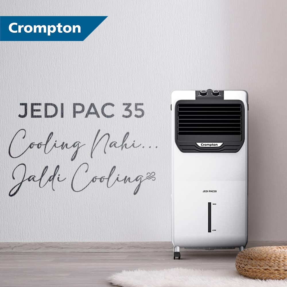 Crompton Jedi PAC 35 Litre Personal Air Cooler for home  Honeycomb pads  4-way Air Deflection  Ice Chamber  Everlast Pump  Inverter Compatible