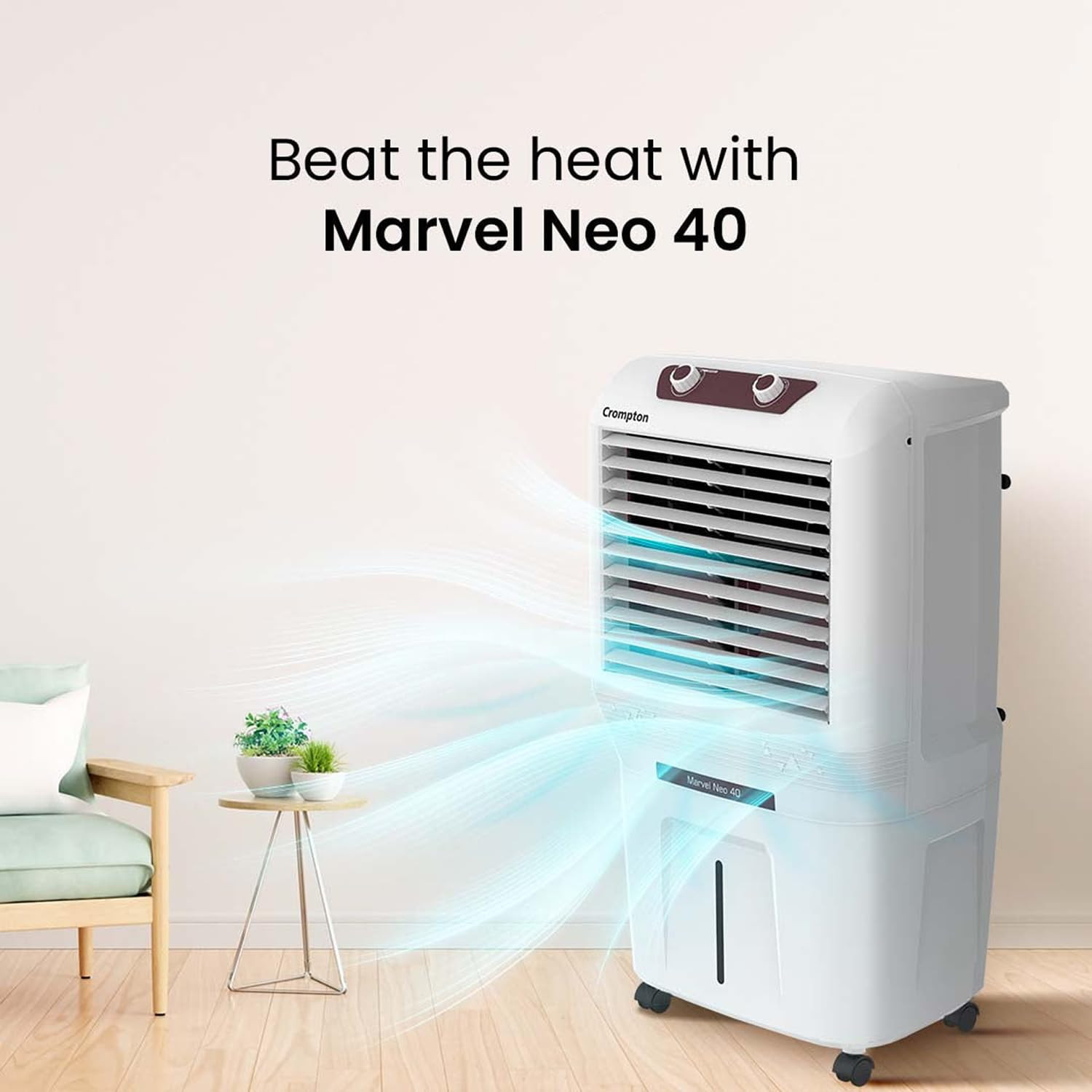 Crompton Marvel Neo Inverter Compatible Portable Personal Air Cooler 40L White