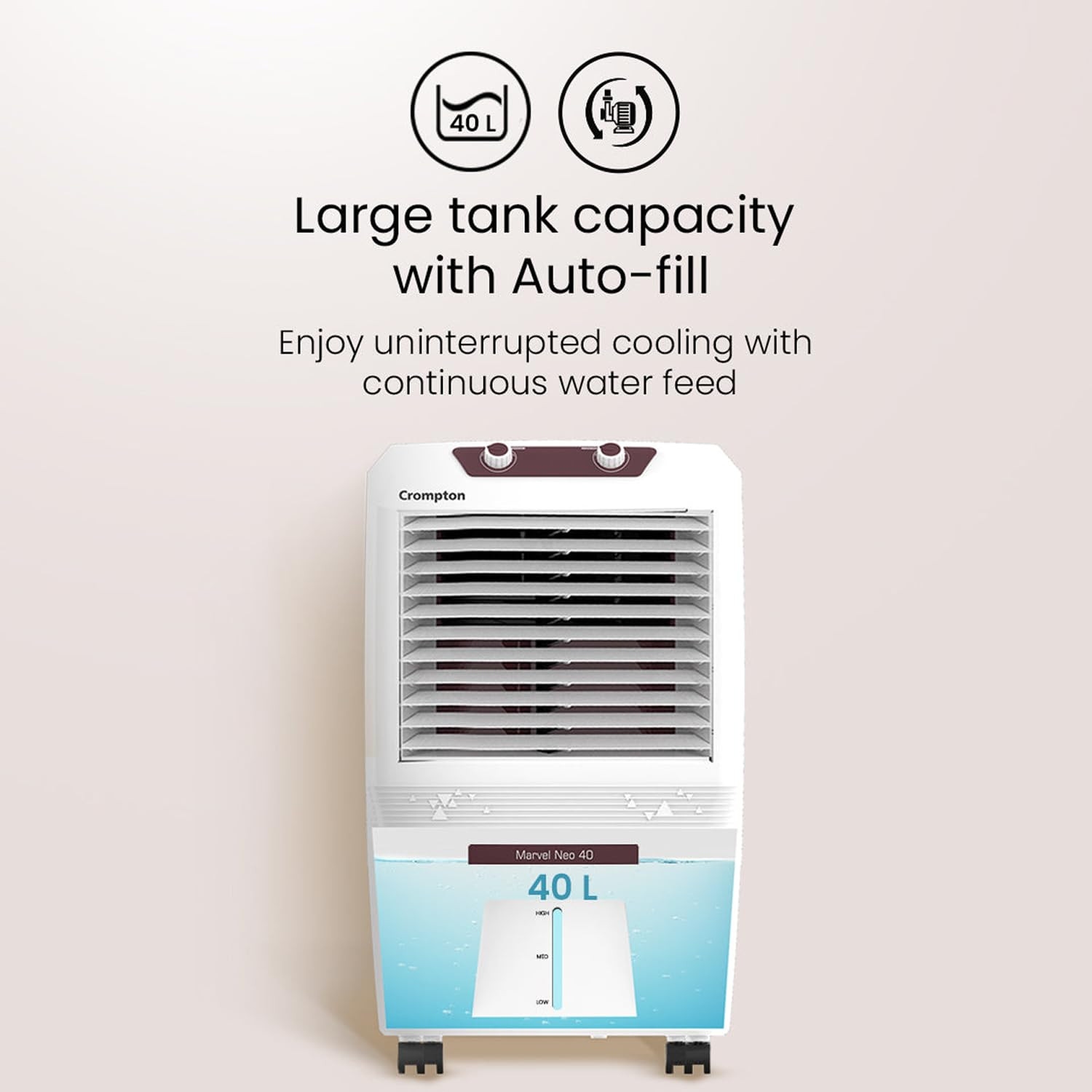 Crompton Marvel Neo Inverter Compatible Portable Personal Air Cooler 40L White
