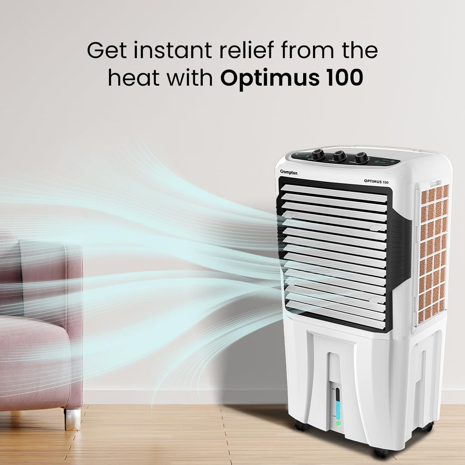 Crompton Optimus 100 Litres Desert Air Cooler for home  Large  Easy Clean Ice Chamber  High Density Honeycomb Pads  Auto-Fill  Drain  Everlast Pump  Humidity Control