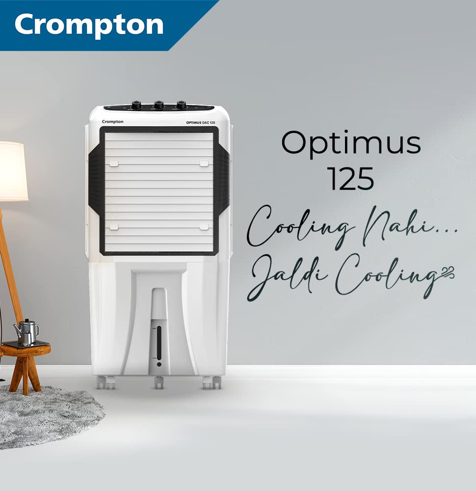 Crompton Optimus 125 Litres Desert Air Cooler for home  Large  Easy Clean Ice Chamber  High Density Honeycomb Pads  Auto-Fill  Drain  Everlast Pump  Humidity Control