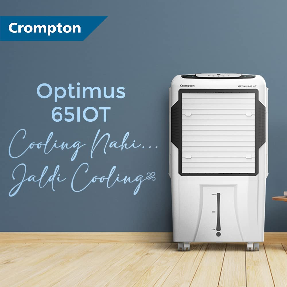 Crompton Optimus 65-Litre Inverter compatible Desert Air Cooler with Google Home Alexa and Mobile App enabled operations White