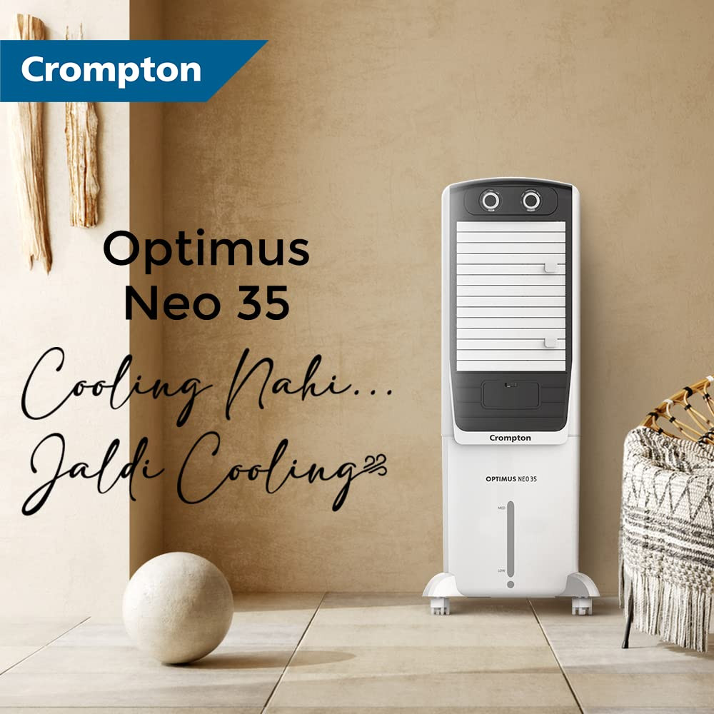 Crompton Optimus Neo 35 Litres Tower Air Cooler for home  Easy Clean Ice Chamber  4-Way Air Deflection  High Density Honeycomb Pads  Everlast Pump