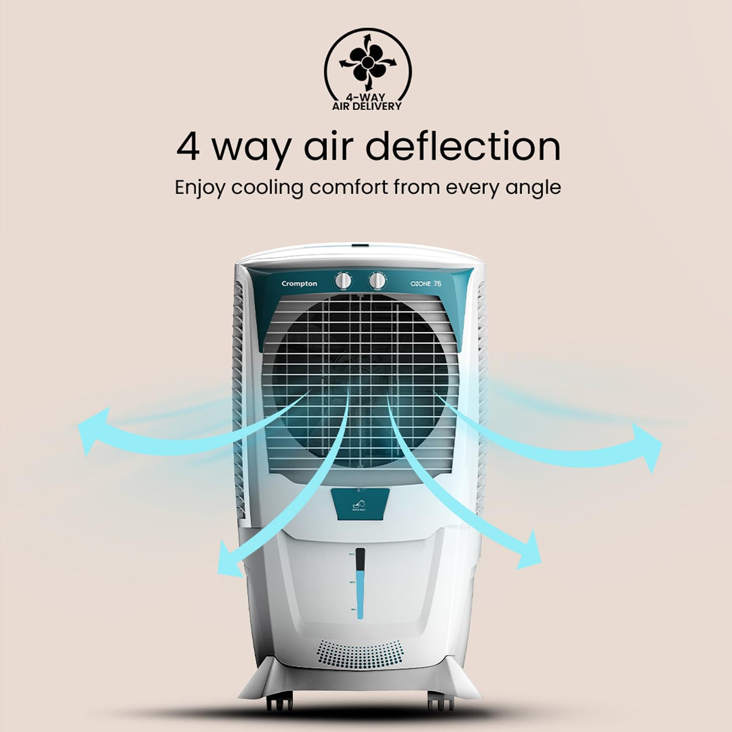 Crompton Ozone 75 Litres Desert Air Cooler for home  Large  Easy Clean Ice Chamber  4-Way Air Deflection  High Density Honeycomb Pads  Everlast Pump  Auto Fill