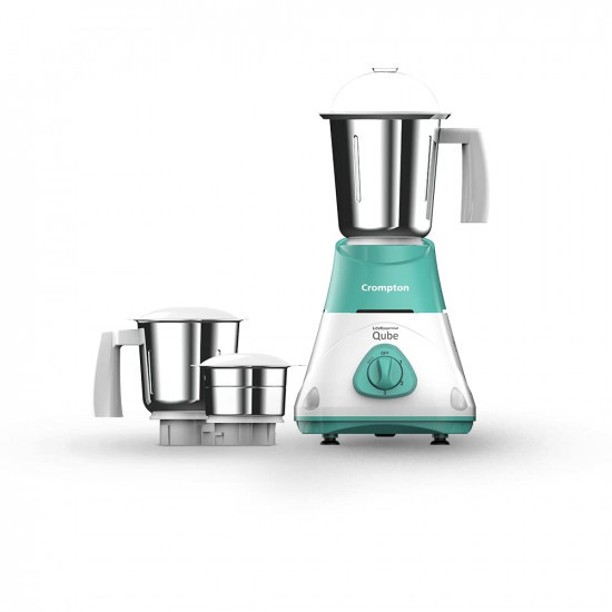 CROMPTON QUBE 3J 750W POWERTRON MOTOR MIXER GRINDER MOTOR VENT-X TECHNOLOGY 3 STAINLESS STEEL JARS SEAGREEN  WHITE