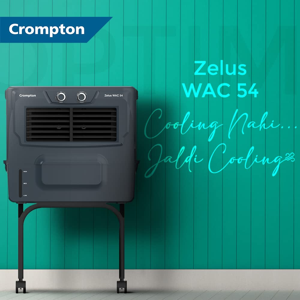 Crompton Zelus WAC Window Air Cooler- 54L with 4-Way Air Deflection Woodwool Cooling Pads and Motor with Overload Protection Grey ACGC-ZELUSWAC54
