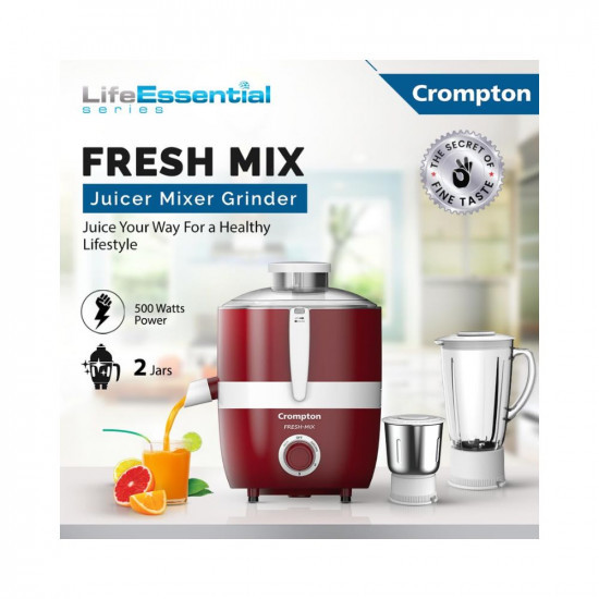 Cromptons Fresh-MIX Juicer Mixer Grinder 2 Jars High grade Stainless Steel mesh unbreakable polycarbonate jar lids