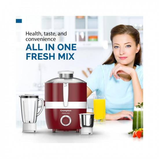 Cromptons Fresh-MIX Juicer Mixer Grinder 2 Jars High grade Stainless Steel mesh unbreakable polycarbonate jar lids