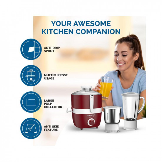 Cromptons Fresh-MIX Juicer Mixer Grinder 2 Jars High grade Stainless Steel mesh unbreakable polycarbonate jar lids