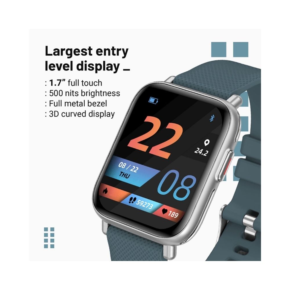 Crossbeats Ignite Pro smartwatch with Body Temperature Sensor, 1.7â HD 500 Nits Brightness Display - Blue