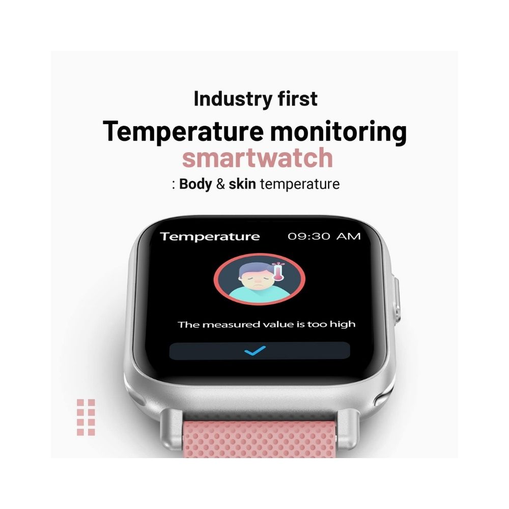 Crossbeats Ignite Pro smartwatch with Body Temperature Sensor, 1.7â HD 500 Nits Brightness Display - Blush Pink