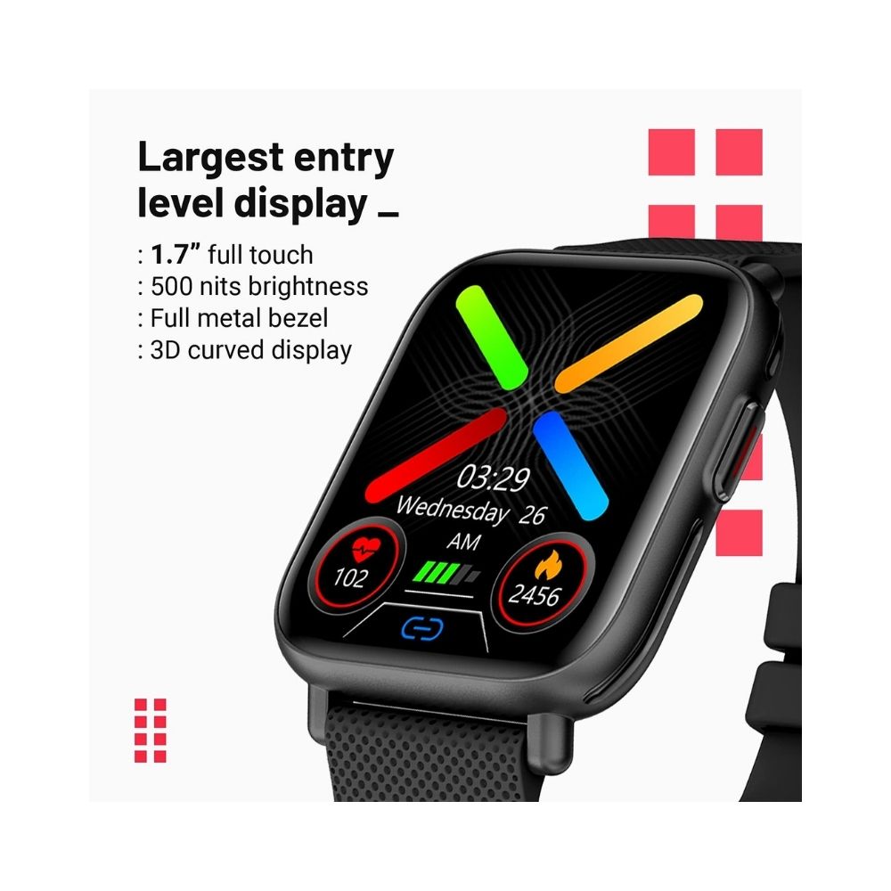Crossbeats Ignite Pro smartwatch with Body Temperature Sensor, 1.7 HD 500 Nits Brightness Display - Carbon Black
