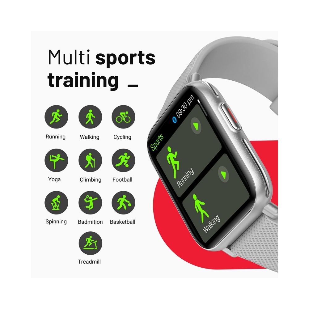 Crossbeats Ignite Pro smartwatch with Body Temperature Sensor, 1.7â HD 500 Nits Brightness Display & 3D Curved Metal Body - Ice Silver