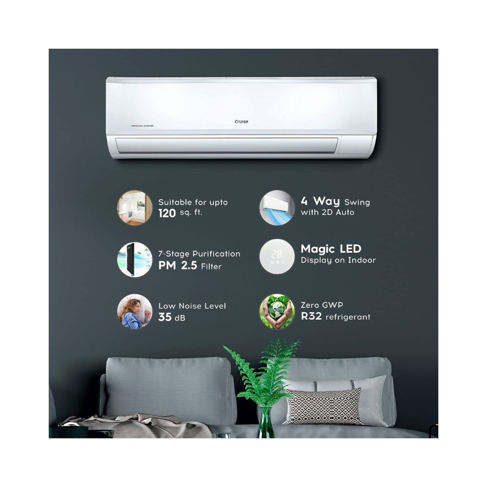 Cruise 1 Ton 3 Star Inverter Split AC with 7-Stage Air Filtration 100 Copper