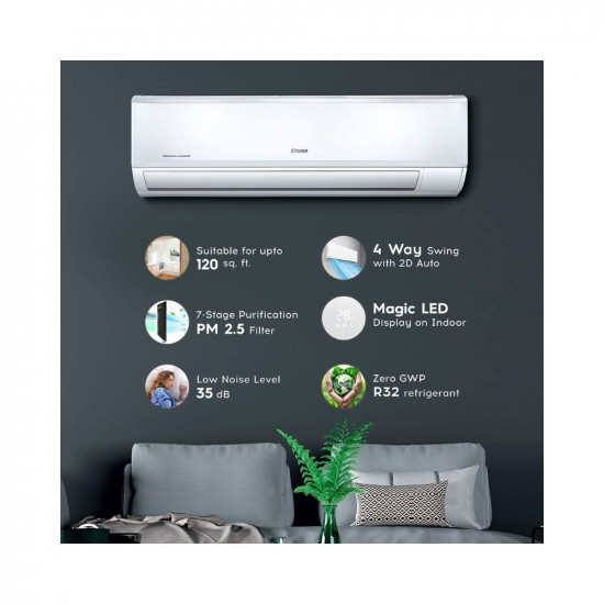 Cruise 1 Ton 3 Star Inverter Split AC with 7-Stage Air Filtration (100% Copper, Convertible 4-in-1, PM 2.5 Filter, 2022 Model, CWCVBH-VQ1W123, White)