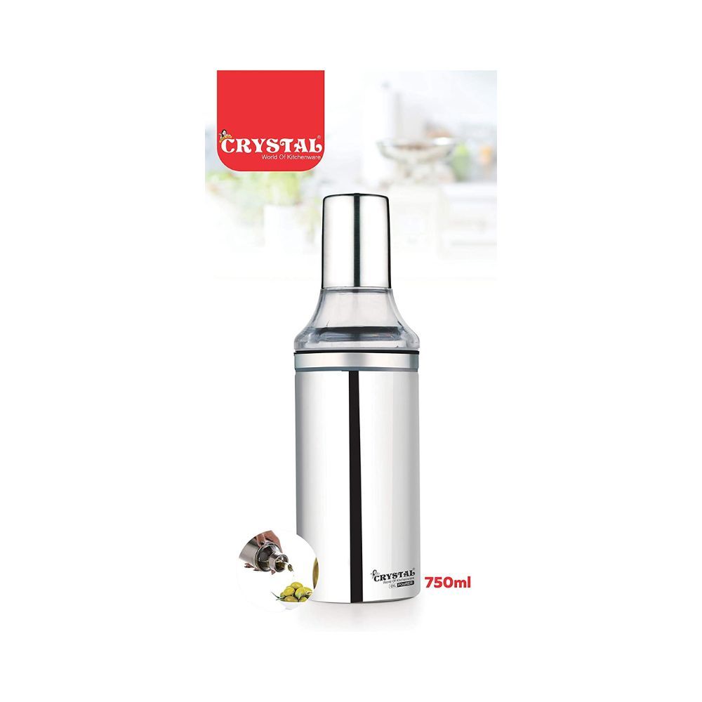 Crystal Stainless Steel Oil Pourer/Dispenser, 750 ml, Silver
