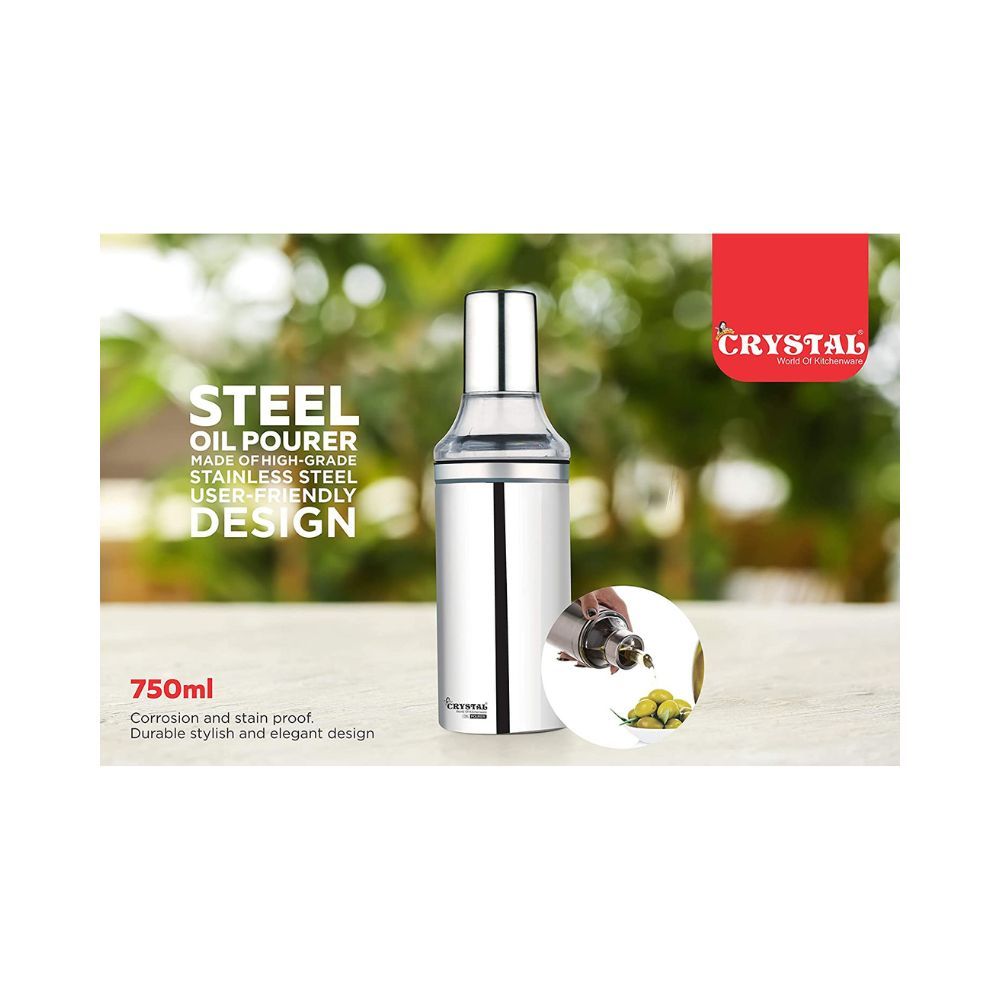 Crystal Stainless Steel Oil Pourer/Dispenser, 750 ml, Silver