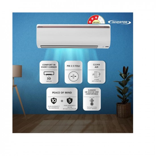 Daikin 15 Ton 3 Star Hot  Cold Inverter Split AC Copper PM 25 Filter FTHT50UV White