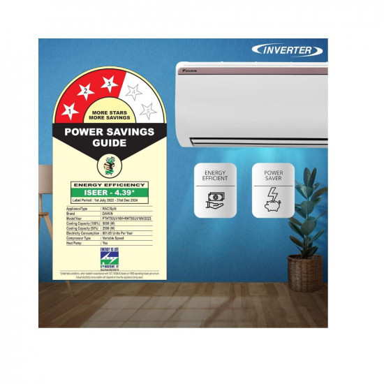 Daikin 15 Ton 3 Star Hot  Cold Inverter Split AC Copper PM 25 Filter FTHT50UV White