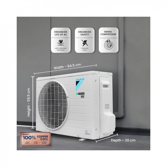 Daikin 18 Ton 3 Star Hot  Cold Inverter Split AC Copper PM 25 Filter FTHT60UV White