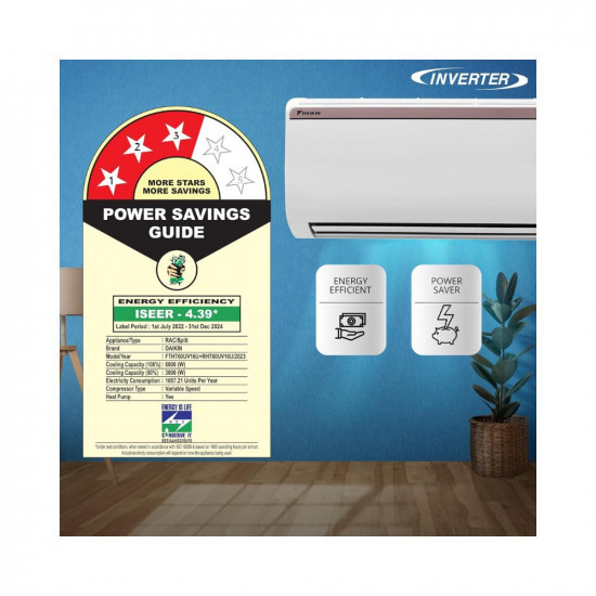 Daikin 18 Ton 3 Star Hot  Cold Inverter Split AC Copper PM 25 Filter FTHT60UV White