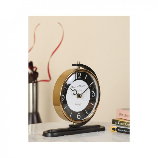 Decor de Maison Handcrafted Black Gold Aleksi Table Clock for Home Decor Table Decor Clock for Living Room Bedroom Study Table and Office Desk (9 inch Height)