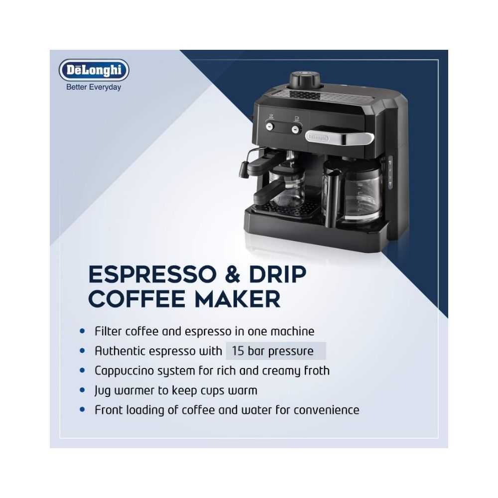 Delonghi 1700 W COMBI Cappuccino, Espresso, Filter Coffee Maker Black (BC0320)