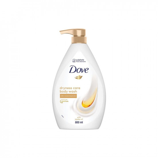 Dove Dryness Care Bodywash infused with Jojoba Oil to deeply nourish your skin, 100% gentle cleansers, paraben free/sulphate free cleansers, 100% plant- based moisturisers, 800ml