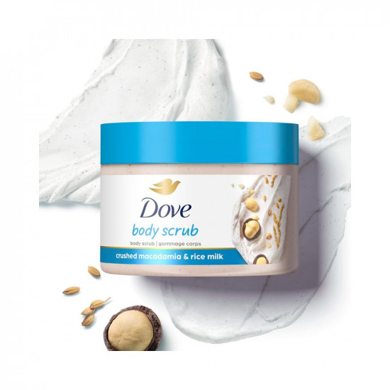 Dove Exfoliating Body Polish| Body Scrub |Deeply Nourishing Crushed Macadamia and Rice Milk |Moisturises & Brightens Skin | Sulphate Free|298gm