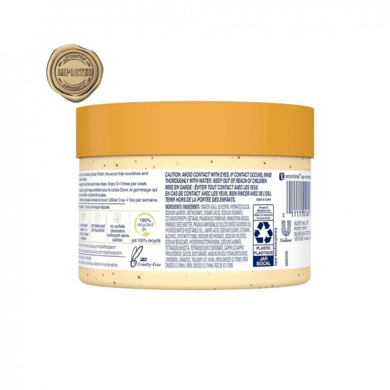 Dove Exfoliating Body Polish Scrub For Dry Skin With Crushed Almond & Mango Butter, Gently Exfoliates & Moisturizes To Reveal Instantly Soft, Smooth & Healthy Skin, Fruity Scent, 298g
