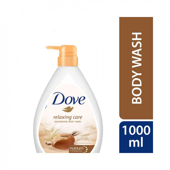 Dove Relaxing Shea Butter Body Wash with Vanilla Pump Bottle, Soothing Scent, Moisturizing Shower Gel with Naturally Derived Ingredients, Gentle Body Cleanser for Nourished & Smooth Skin, 1L
