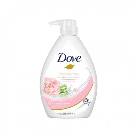 Dove Soothing Rose & Aloe Vera Body Wash Pump Bottle, Go Fresh Nourishing Shower Gel with Refreshing Scent, Skin Prebiotics Formula, Gentle & Mild Body Cleanser for Nourished & Smooth Skin, 1L