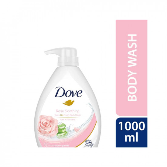 Dove Soothing Rose & Aloe Vera Body Wash Pump Bottle, Go Fresh Nourishing Shower Gel with Refreshing Scent, Skin Prebiotics Formula, Gentle & Mild Body Cleanser for Nourished & Smooth Skin, 1L