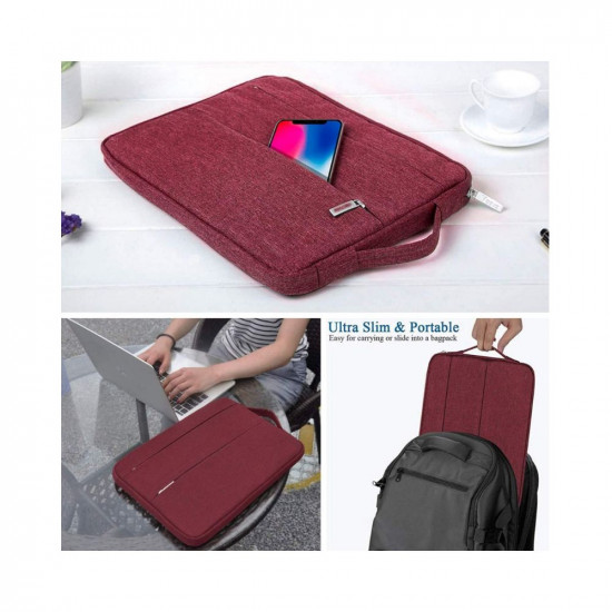Dynotrek Mock Maroon 15.6 inch Laptop Sleeve Case Cover Pouch Hand Bag Briefcase with Front Pocket Handle Dust-Proof Waterproof Polyester Canvas Fabric for Men Women