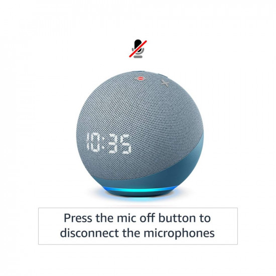 Echo Dot (4th Gen, 2020 release) with clock | Next generation smart speaker with powerful bass, LED display and Alexa (Blue)