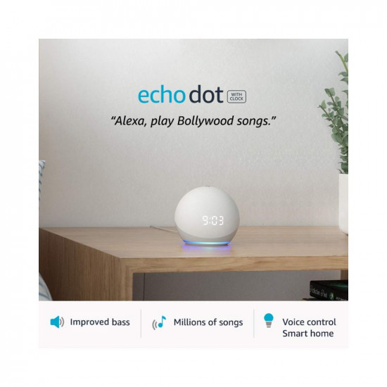 Echo Dot 4th Gen 2020 release with clock  Next generation smart speaker with powerful bass LED display and Alexa White