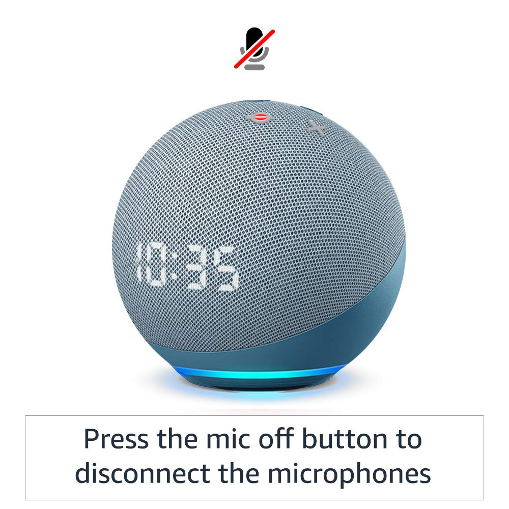 Echo Dot 4th Gen with clock | Smart speaker with powerful bass, LED display and Alexa (Blue)