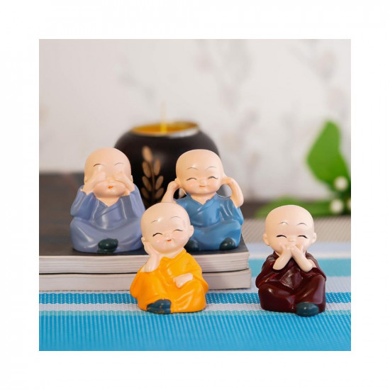 eCraftIndia Colorful 4 Monks Buddha Figurines - for Home Decor| Office Decor| Chrismas Decor| Diwali Decor| Vaastu Decor| Fengshui