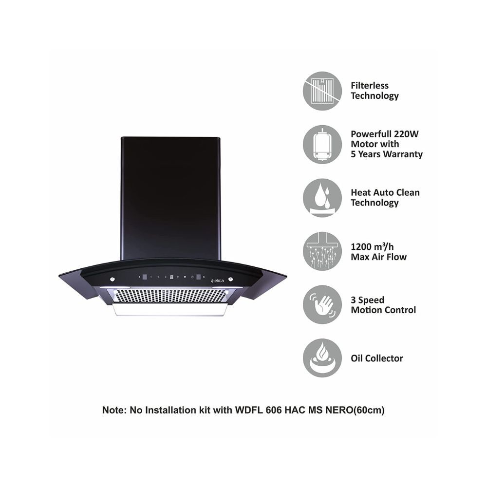 Elica 60 cm 1200 m3hr Filterless Auto Clean Chimney with 15 Years Warranty