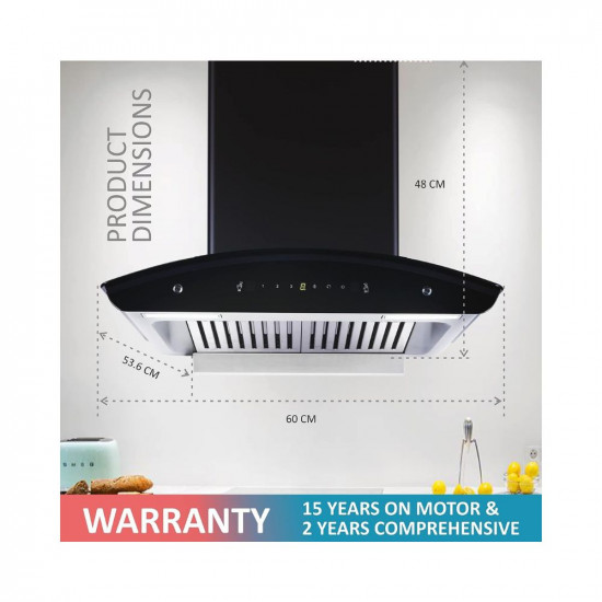 Elica 60 cm 1425 m3hr Autoclean Kitchen Chimney with 15 Years Warranty WD TBF HAC 60 MS NERO 2 Baffle Filters Touch  Motion Sensor Control Black