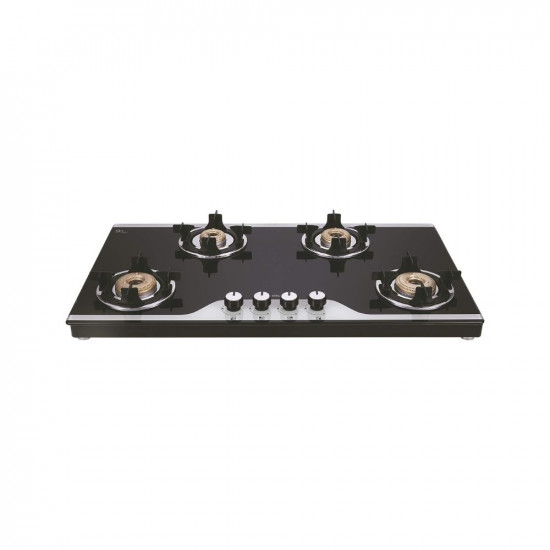 Elica Slimmest 4 Burner Auto Ignition Gas Stove with Double Drip Tray and Forged Brass Burners 904 CT VETRO 2J TKN Crown DT AI