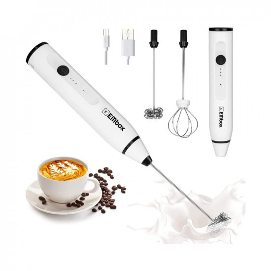 EMBOX Milk Frother Handheld Coffee Frother Blender-USB Rechargeable Electric Coffee Beater for Cappuccino-Whisker Electric Blender for Milk Egg Mix-2 Detachable Whisks with 2 Whisks