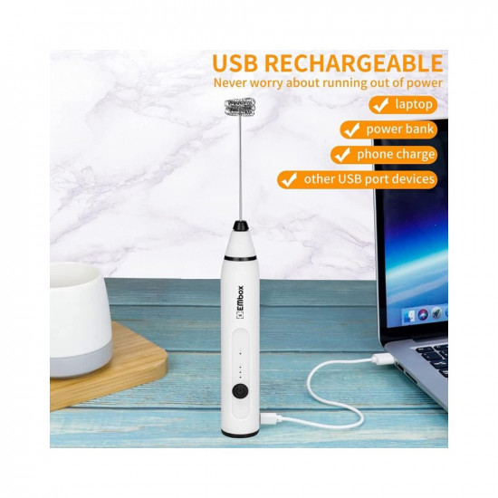 EMBOX Milk Frother Handheld Coffee Frother Blender-USB Rechargeable Electric Coffee Beater for Cappuccino-Whisker Electric Blender for Milk Egg Mix-2 Detachable Whisks with 2 Whisks