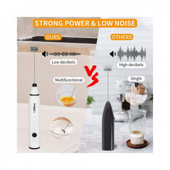 EMBOX Milk Frother Handheld Coffee Frother Blender-USB Rechargeable Electric Coffee Beater for Cappuccino-Whisker Electric Blender for Milk Egg Mix-2 Detachable Whisks with 2 Whisks