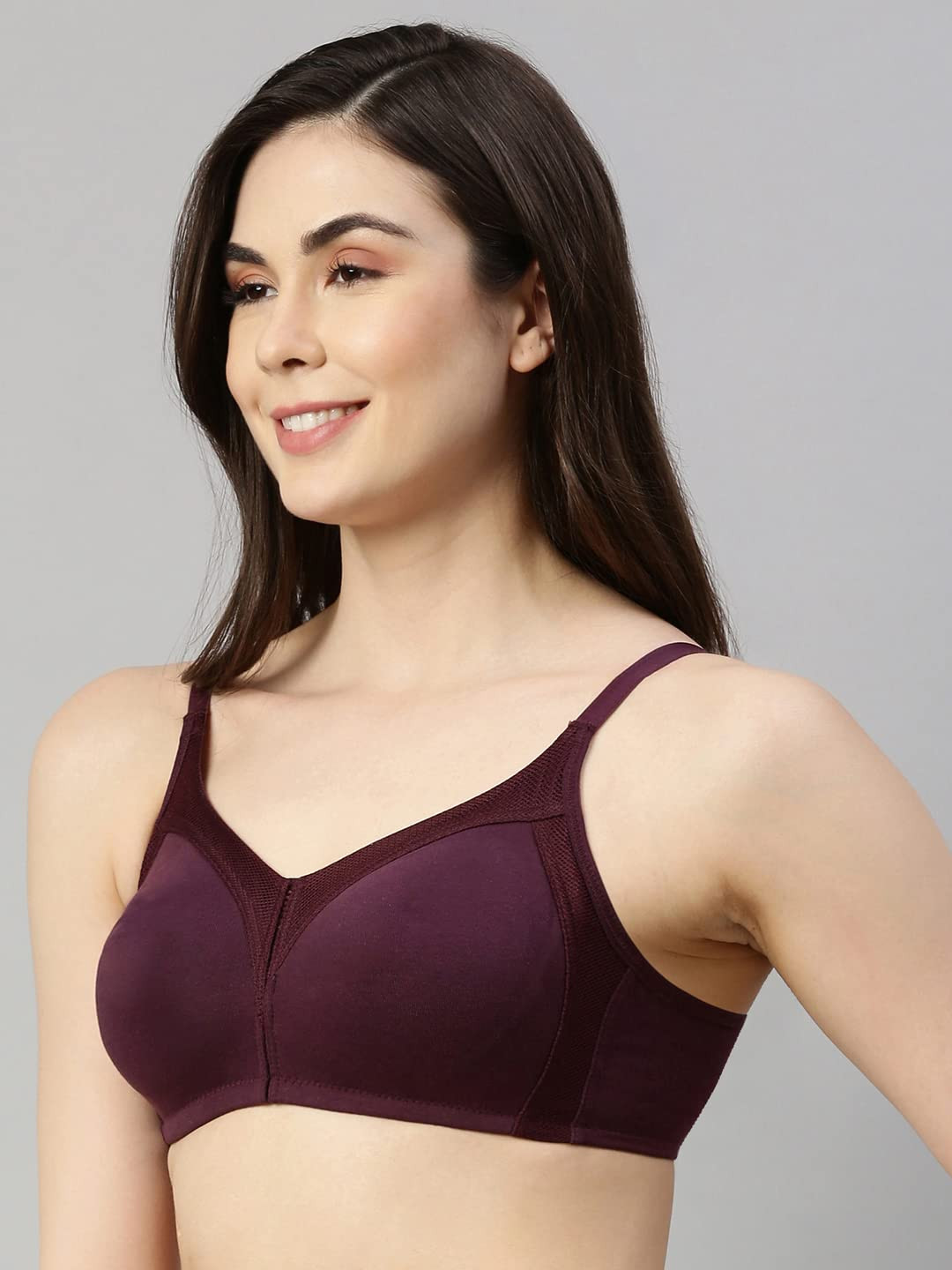 Enamor AB75 M-Frame Jiggle Control Full Support Supima Cotton Bra - Non- Padded, Wirefree & Full