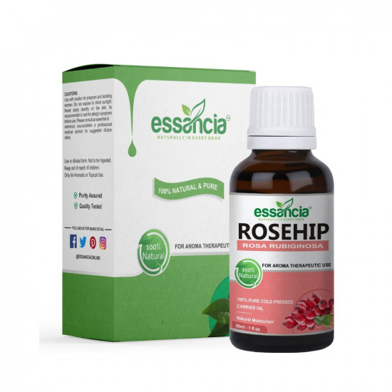 Essancia Rosehip Oil For Face Glow, Hair Growth, Acne, Skin Care, Healthy Nails, Wrinkles, Lips, & Radiant Skin. Pure Cold Pressed Carrier Oil (30ml)