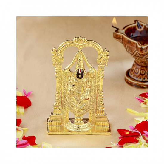 Estele 24KT Gold Plated Lord Tirupati Balaji Idol Showpiece for Pooja Mandir/Home Decorative