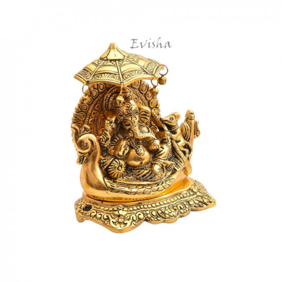 Evisha Golden Metal Boat Naav Ganesh Statue Showpiece | Ganesha Idol | Antique Ganesha for Gift Temple Puja Room Home Décor